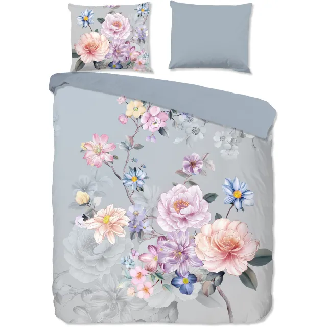 Good Morning dekbedovertrek bloemen - Grijs - 100% Katoen flanel