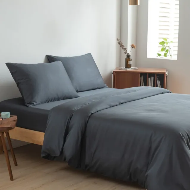 Boomba Bamboo bamboe beddengoedset - Space Blue - 2-persoons XL - dekbedovertrek 240x220 cm, hoeslaken 180x200 cm en 2 kussenslopen 60x70 cm - 400TC satijn Grijs