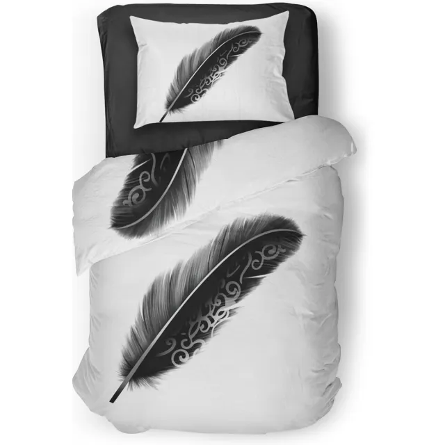 Eleganzzz Dekbedovertrek Minimalistic Feather - wit - Dekbedovertrek 140x200/220cm - Micropercal - Eenpersoons - Dekbedovertrekken - Veren Dekbedovertrek