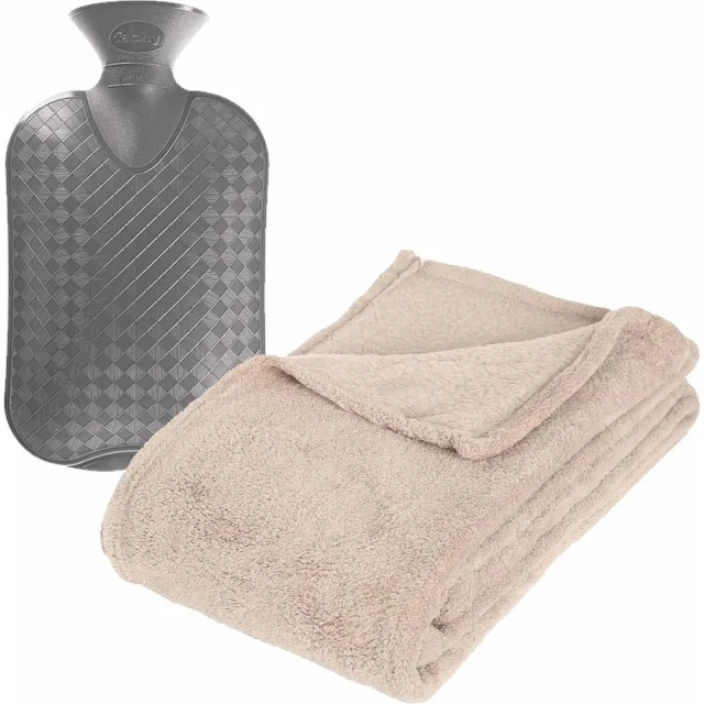Atmosphera Fleece deken/plaid Beige 130 x 180 cm en kruik 2 liter