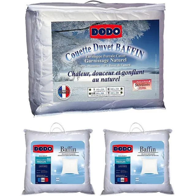Vente-unique Pack DODO natuurlijk dekbed 220 x 240 cm + 2 donzen hoofdkussens 65 x 65 cm - BAFFIN Wit
