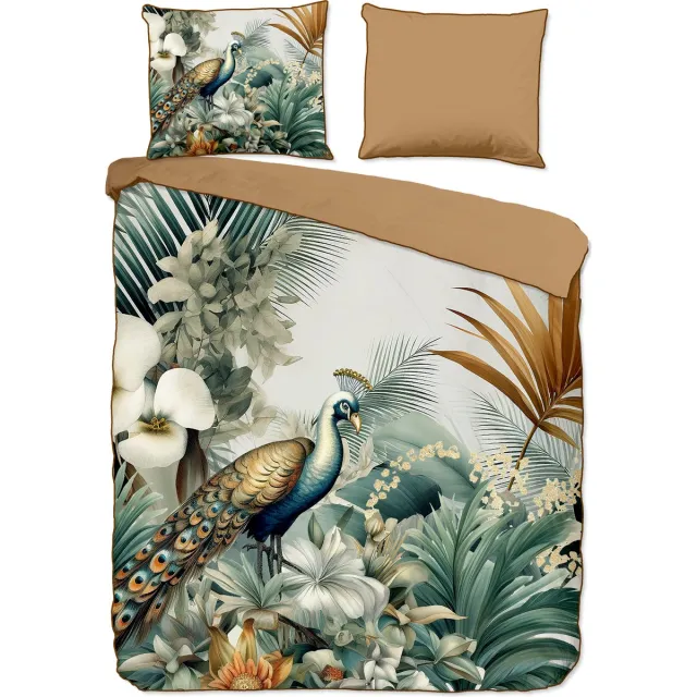 Descanso dekbedovertrek bladeren en vogels - 2 persoons 200x200/220 cm - Multi - 100% Katoen satijn