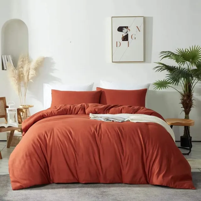 Ibenzoa Comfortabele Terracotta Microvezel Beddengoedset met Ritssluiting en Effen Design voor Luxe Slaapcomfort oranje