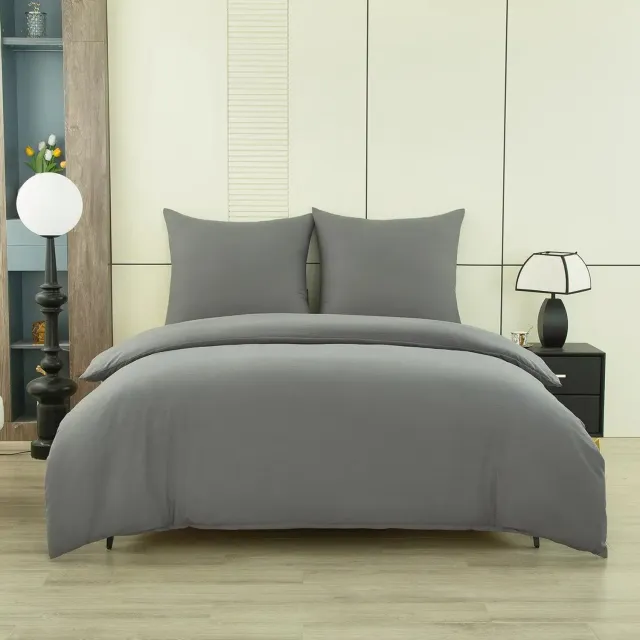 ZOQENX Dekbedovertrek 155x220 cm met 2 Kussenslopen 80x80 cm - Effen Donkergrijs - Imitatie Gewassen Katoen - Met Rits
