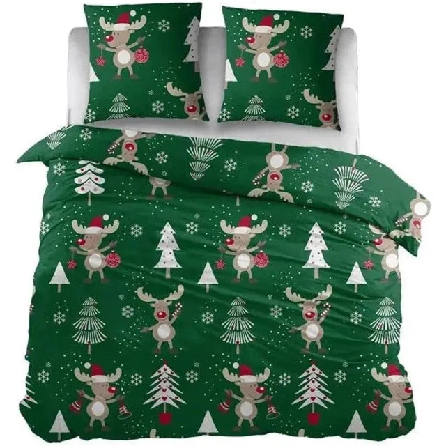 Sleepnight Dekbedovertrek Flanel Gina - 140 x 200/220 cm + 1 kussensloop - [Groen]