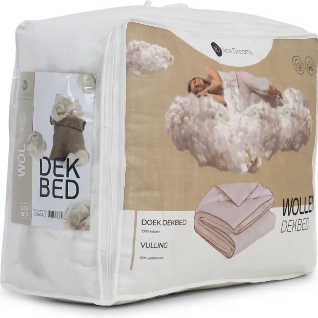 Nice Dreams Wollen Dekbed - All Year - 100% Zuiver Australische Scheerwol - Wasbaar - 200x200 cm - Lits-Jumeaux creme