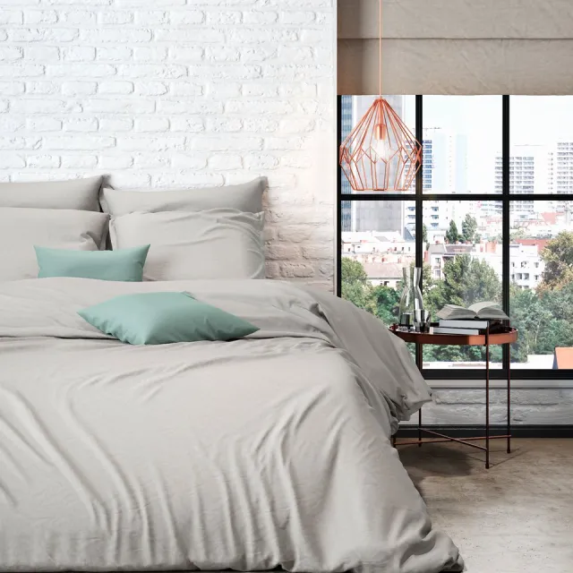 Mistral Home DEKBEDOVERTREK - percale - 200 x 200 cm + 2x 65 x 65 cm - tweepersoons - effen kleur - beige