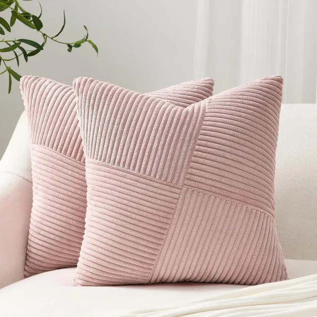 Famanu Kussenhoes set van 2, 50 x 50 cm, oudroze kordsatijn, decoratieve kussenhoezen voor bank, slaapkamer en woonkamer
