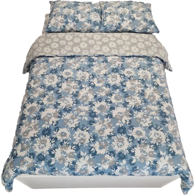 Sofiben Dekbedovertrek-Budgetline-Chrysante doorlopende rits over 3 zijden-afm:-140x200 Blauw