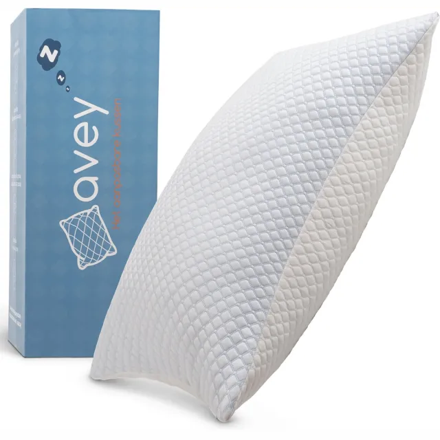 AVEY Dreams® Het aanpasbare kussen - Hoofdkussen - Traagschuim - Versnipperd Traagschuim - Geschikt voor rug, zij- en buikslapers - Memory foam - Nekklachten - pillow wit met blauwe details