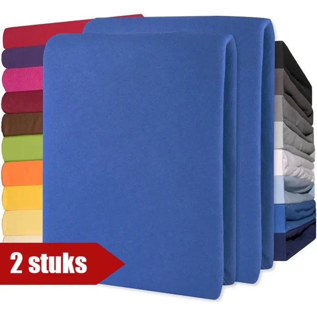 Lucina 2 stuks Hoeslakens Jersey Katoen Stretch 30cm Hoge Hoek - Set van 2 - royal blauw 90x200cm - 100x200cm