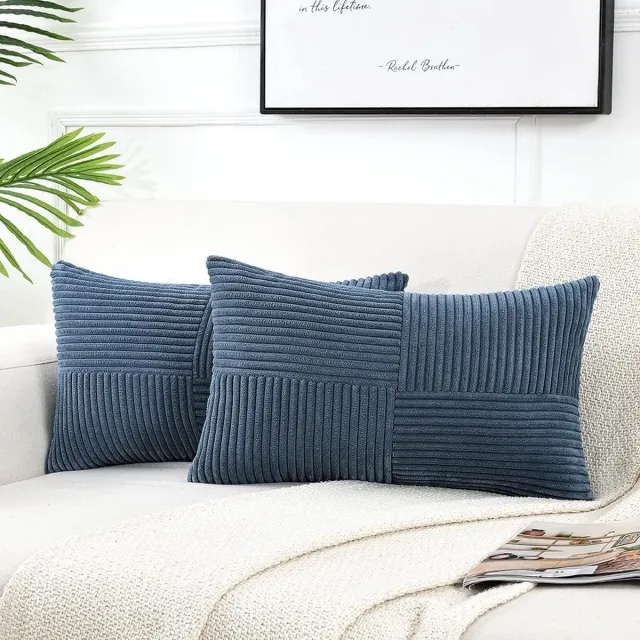 Riokem ® Set van 2 kussenhoezen van denimblauw corduroy, 40 x 60 cm, zachte moderne decoratieve kussenhoezen, decoratieve kussenhoes, bankkussen, decoratief kussen, boho-decoratie voor bank, slaapkamer