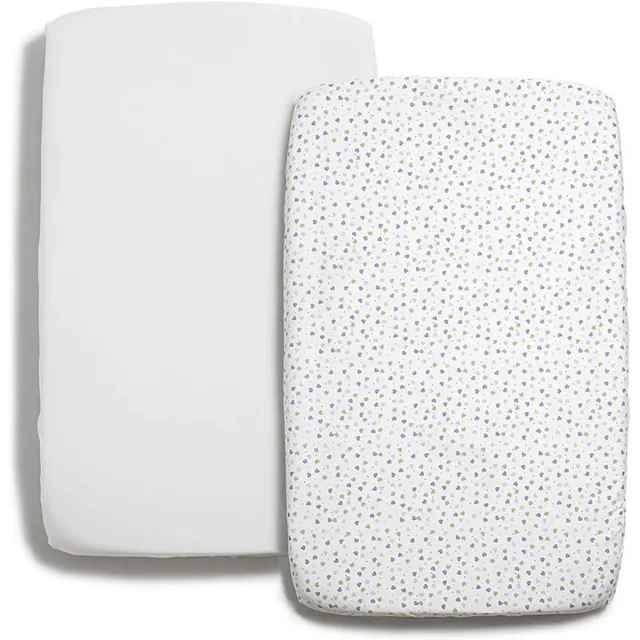 Dormivo 1x matras protector | 2x Hoeslakens 100% Katoen 1x wit hoeslaken 1x Wit met Goud met Blauwe hartjes Wit + Wit met Gouden en Blauwe Hartjes