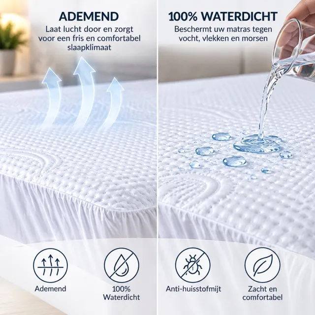 Swissbedding Waterdichte Matrasbeschermer 160x200 cm – Ademend & Zacht – Anti-Allergisch – Wasbaar Wit
