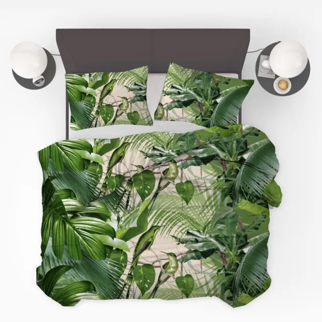 Beau Maison Dekbedovertrek Jungle Jumina - 240x200/220cm + 2 kussenslopen - 100% Microperkal Groen