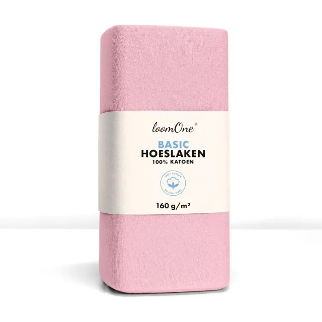 Loom One Hoeslaken – 100% Jersey Katoen – 160x220 cm – tot 35cm matrasdikte– 160 g/m² – voor Boxspring-Waterbed - Roze