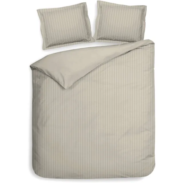 Heckettlane Dekbedovertrek Banda - Bedlinnen met Strepen - 200x200-220 cm - Tweepersoons - Natural - Dekbedovertrek van 100% Katoen-Satijn Mojave Sand