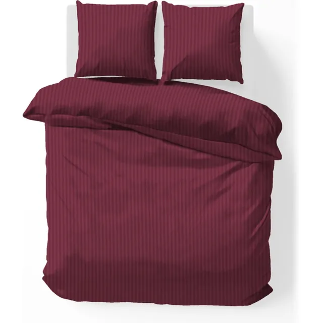 iSleep Dekbedovertrek Satijnstreep - Tweepersoons - 200x200/220 cm - Bordeaux