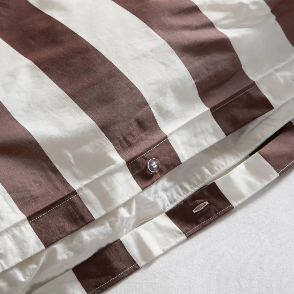 NOUS Living dekbedovertrek gestreept donkerbruin offwhite, foto 6