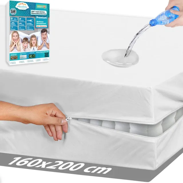 Litalente Luxe Waterdichte Matrashoes Met Rits - Matrasvernieuwer 160 x 200 cm - Anti Bedbug - Allergie, Huisstofmijt en Antibacteriële - 100% Waterdichte en Bedwantsbestendige Matrasbeschermer Molton - Ritssluiting - 160x200 cm Wit