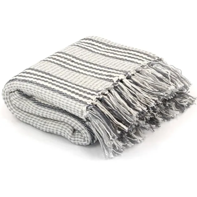 vidaXL Plaid strepen 160x210 cm katoen grijs en wit