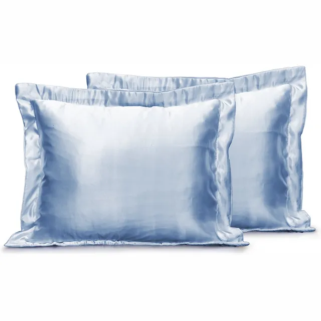 Eleganzzz Skin Care Kapselsloop - Satijnen Kussensloop - Gentle Blue - Kussenslopen 60x70cm Set van 2 - Oxford Rand - Beauty Kapselsloop Licht blauw