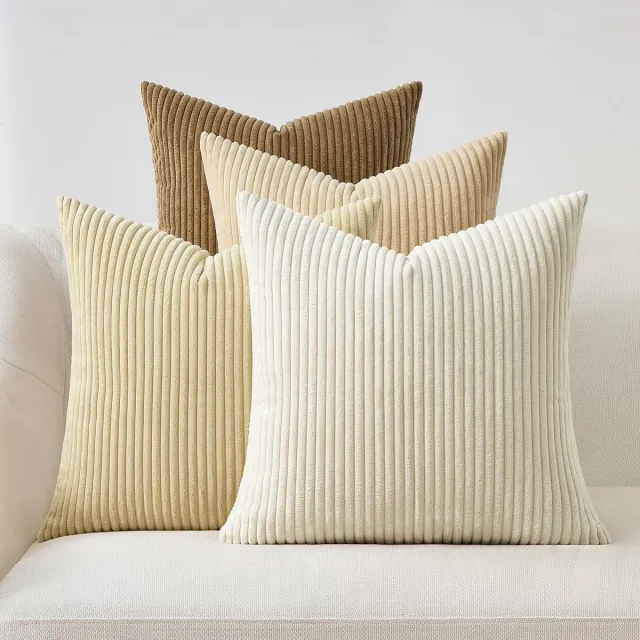 Unyqoos Set van 4 beige corduroy kussenslopen voor decoratieve accenten in huis