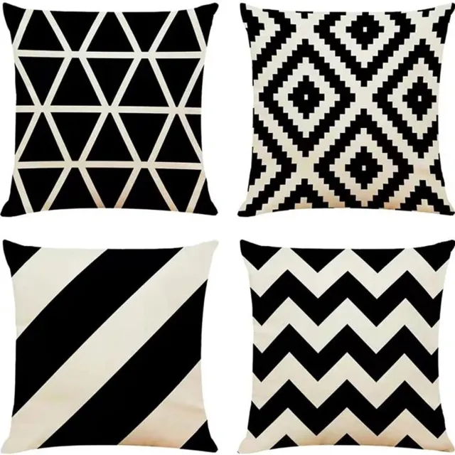Famanu Set van 4 decoratieve kussenhoezen zwart 50 x 50 cm geometrische kussenhoes vierkante kussensloop voor buitenterras tuinbank woonkamer bankdecoratie