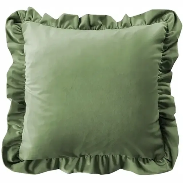 Decordruk Velvet Kussenhoes met Ruche - Salie Groen (50x50cm)