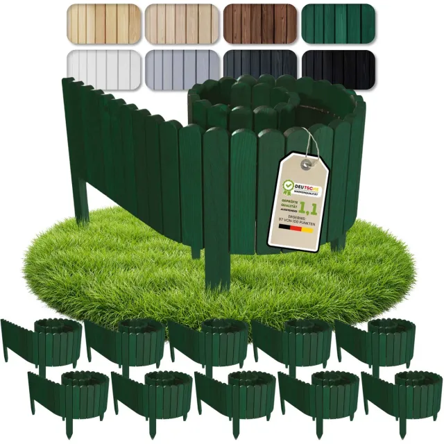 Floranica gazonrand hout - 20 m - 10 x 2 m - 10 cm hoog - groen - ronde bovenkant - grenen