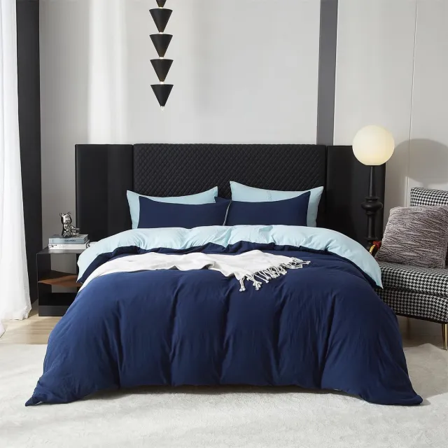 Unyqoos Omkeerbare katoenen dekbedovertrekset met ritssluiting en kussenslopen 200 x 220 Blauw