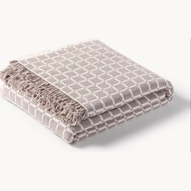 Westwing Collection Gewassen mousseline bedsprei Ronia met franjes Taupe