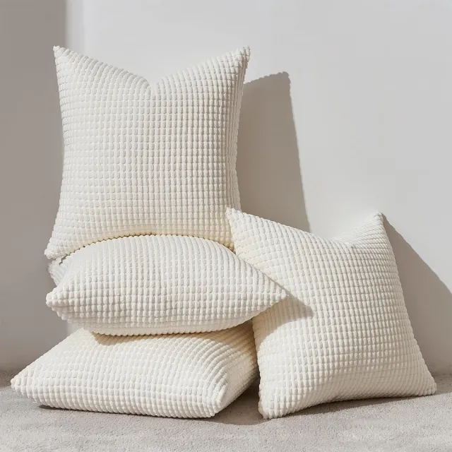 Ibenzoa Set van 4 Corduroy Kussenslopen 60x60 cm in Crèmewit voor Diverse Interieurs