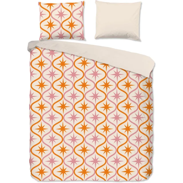Good Morning dekbedovertrek boho met sterren - 2 persoons 200x200/220 cm - Zand - 100% Katoen renforce