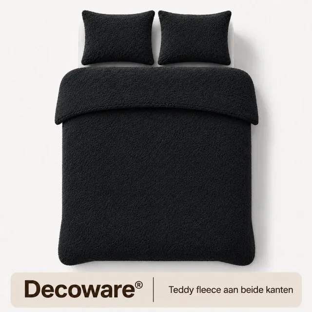 decoware Teddy Fleece Dekbedovertrek Zwart - 140x220 cm – Dubbelzijdig Teddy – Incl. 1 Kussensloop 60x70 cm – Extra Warm - Eenpersoons