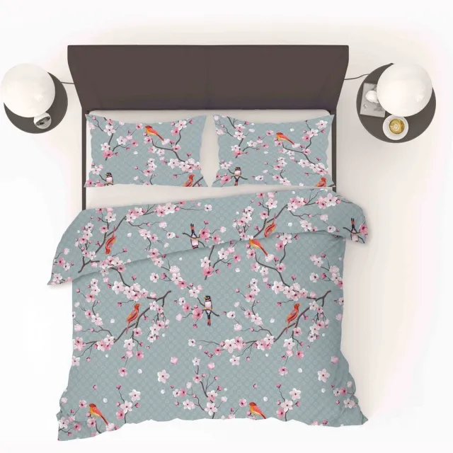 Refined Bedding Dekbedovertrek JAPON BLUE 140 x 220 cm Pastel blauw / licht roze