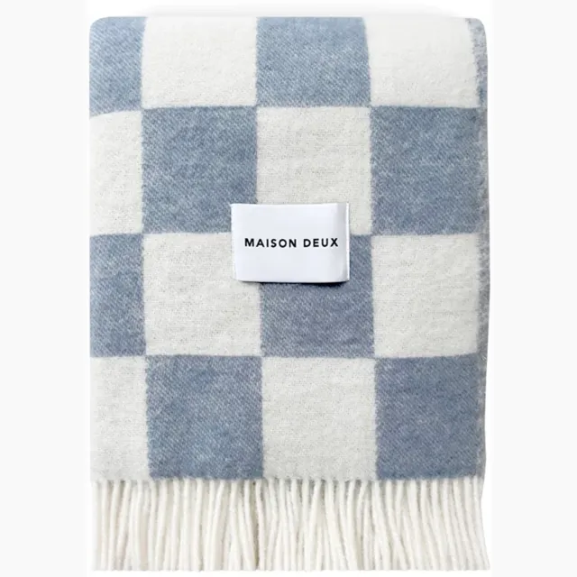 Maison Deux Checkerboard plaid 130x200cm denim / wit