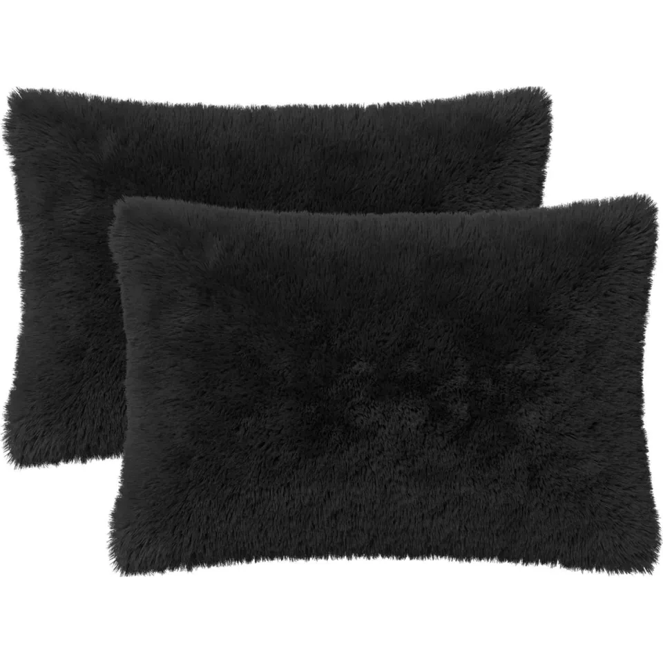 vidaXL Kussensloop 2 st HEERLEN Zwart 40 x 60 cm PV Fleece, foto 3