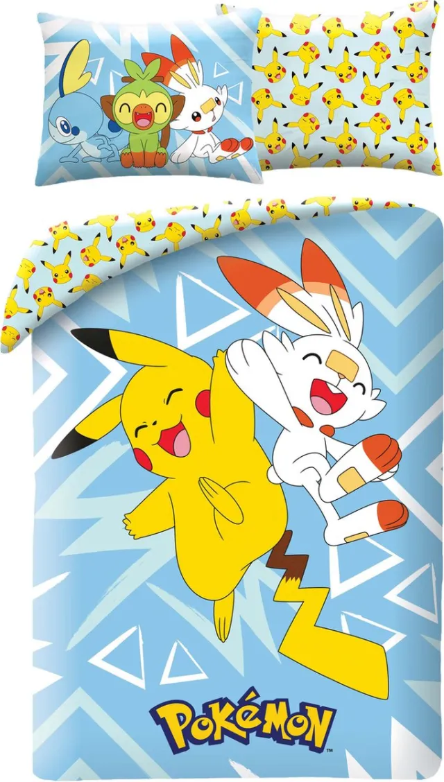 Pokémon Dekbedovertrek, Junior - 140 x 200 + 70 x 90 cm - Polyester BlauwLichtblauw