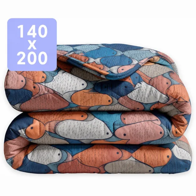 Happybed Dekbed zonder overtrek 200x200 - Wasbaar Dekbed - Bedrukt dekbed zonder hoes - Hoesloos Dekbed - Tweepersoonsdekbed - 3D Fish