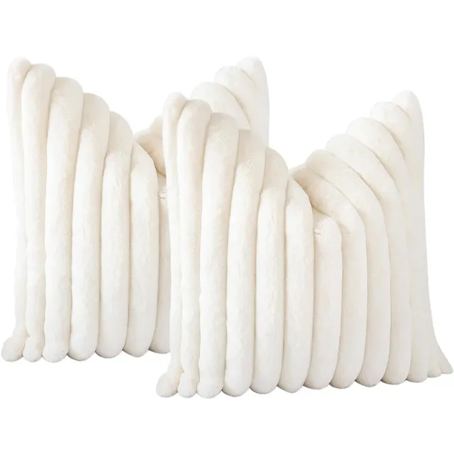 Wishdor Sierkussenslopen Set van 2 - Kussenhoes 45x45 cm - Zacht Pluche / Ribfluweel - Onzichtbare Rits - Wit Romig wit