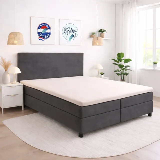 24-Bedding Duopak 2 stuks !! - Dubbel Jersey - Topdek Hoeslaken - Topper Hoeslaken - 100% katoen - 90 x 200 cm - Beige - Extra dikke kwaliteit 200 gr/m2