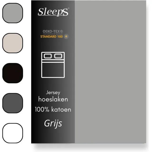 Sleeps Jersey Hoeslaken Katoen - 140x200 cm - Grijs - Strijkvrij