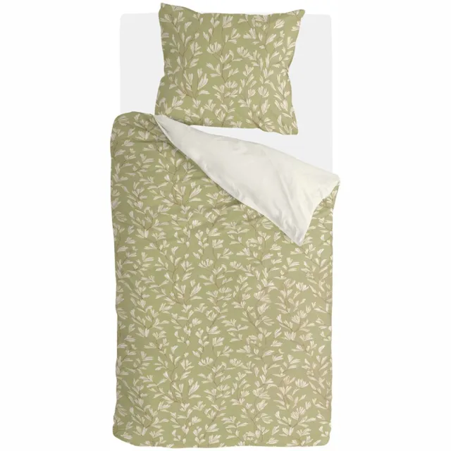Walra Dekbedovertrek Blooming Grace - 140x220 - 70% gerecycled Katoen (GRS) / 30% Katoen (BCI) - Groen / Wit