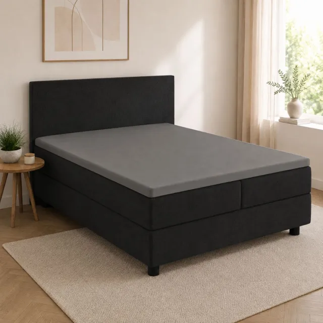 Droomtextiel Topper Hoeslaken Dubbel Jersey Grijs - 140x200 cm - 100% Zacht Katoen
