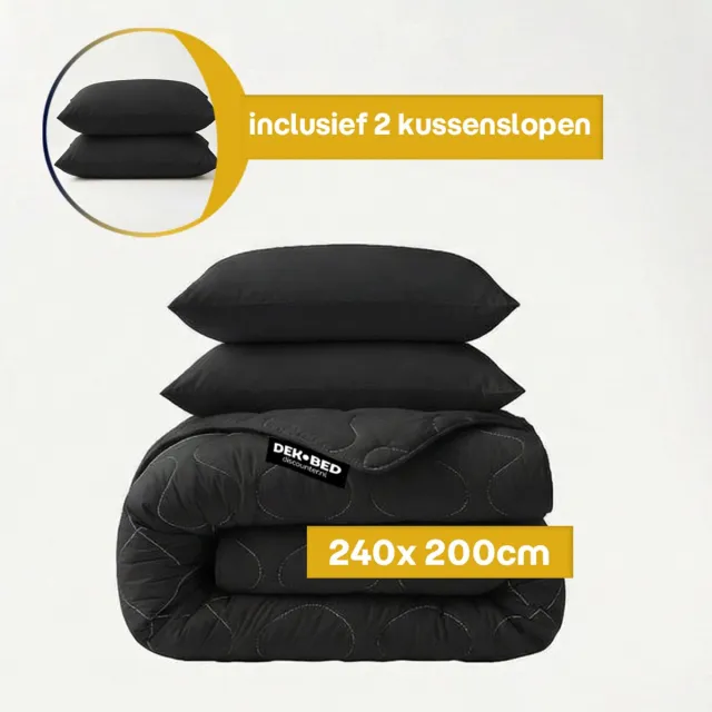 Dekbed-Discounter Sleeptime Dekbed Zonder Overtrek 240 x 200 cm - Inclusief 2 kussenslopen - Wasbaar op 40 graden - Warmteklasse 2 - Zwart