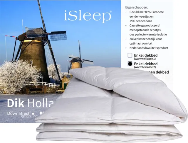 iSleep Donzen Enkel Dekbed - 15% Dons - Eendendons en Eendenveren - Warmteklasse 2 - Tweepersoons - 200x200 cm Wit