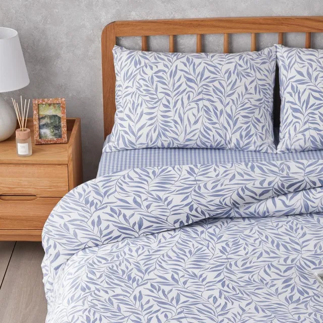 English Home Leaf Dream Dekbedovertrek Eenpersoons 160x220 cm – Incl. Laken 160x230 cm & Kussensloop – Makkelijk te Strijken – Blauw
