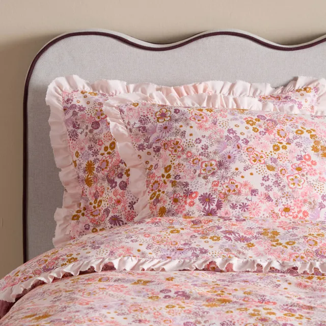 NOUS Living katoenen kussensloop met print roze, foto 2