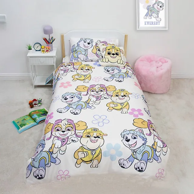 PAW Patrol Dekbedovertrek Eenpersoons - Skye & Everest - 140x200 cm - Inclusief Kussensloop - Roze/Wit
